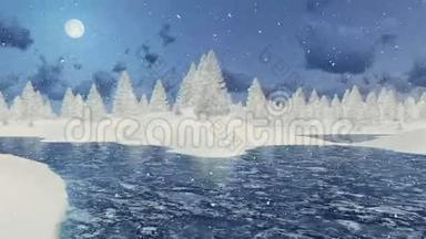 冬夜的<strong>雪原</strong>和冰湖